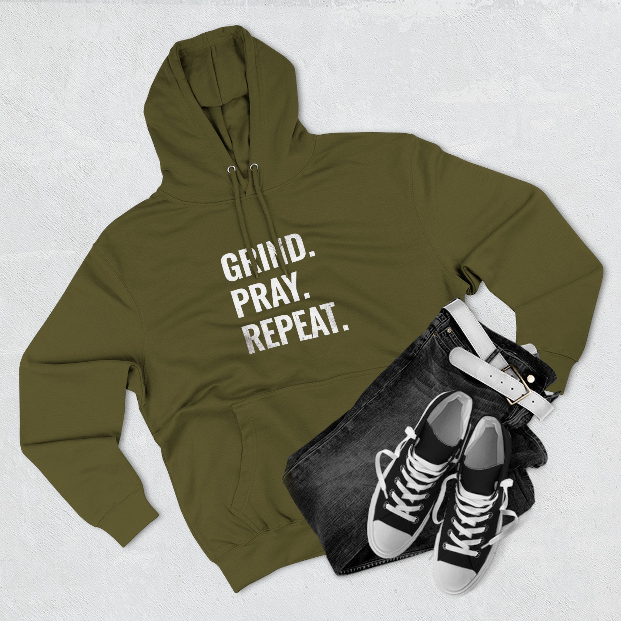 Grind. Pray. Repeat. Hoodie — Motivational Christian Fleece Pullover