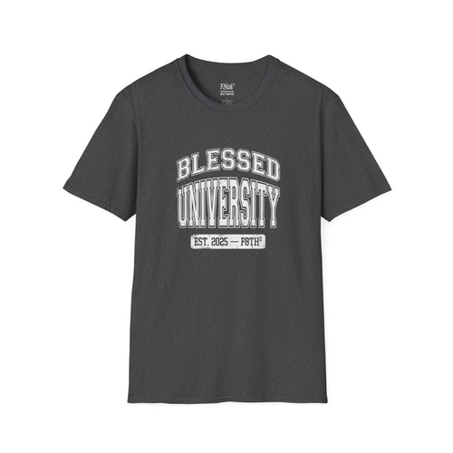 Blessed University T-Shirt — Vintage Collegiate Faith Tee (Est. 2025)