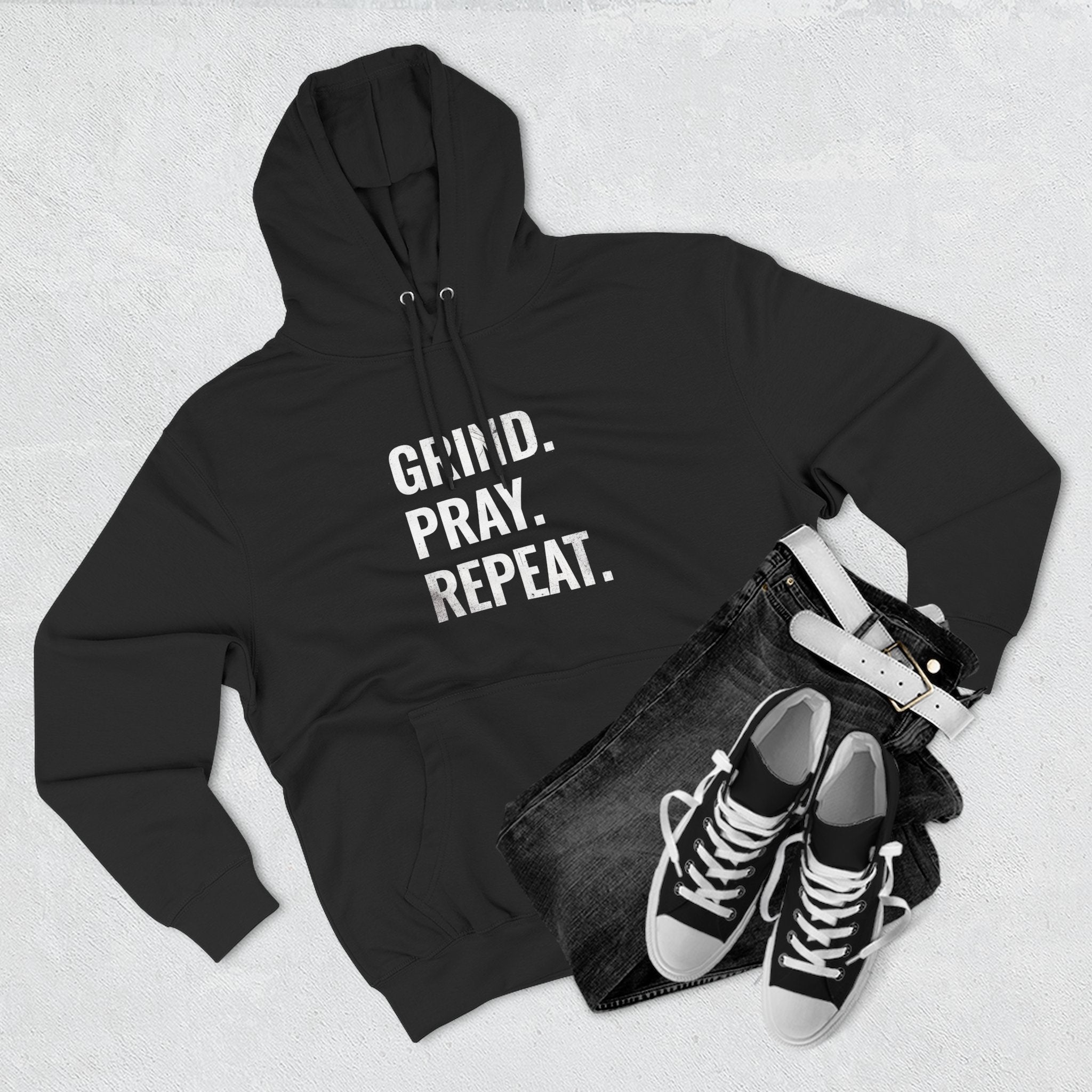 Grind. Pray. Repeat. Hoodie — Motivational Christian Fleece Pullover