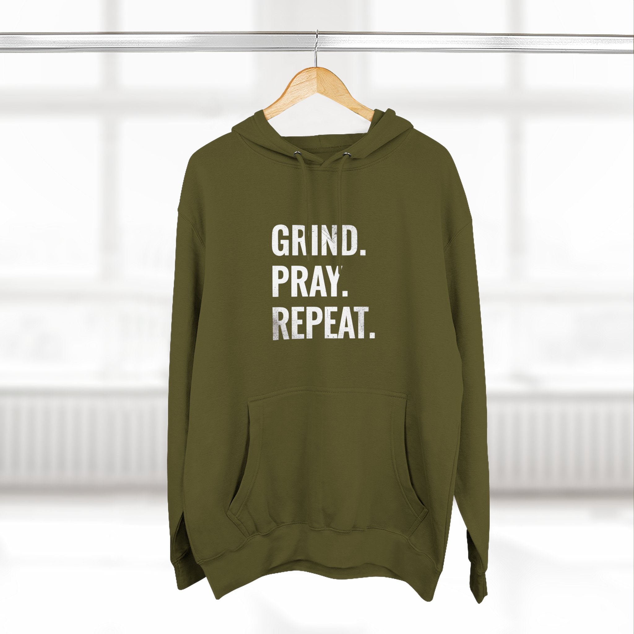Grind. Pray. Repeat. Hoodie — Motivational Christian Fleece Pullover